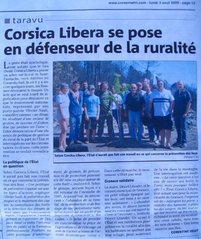 Corsica Libera et l'incendie d'Aullne